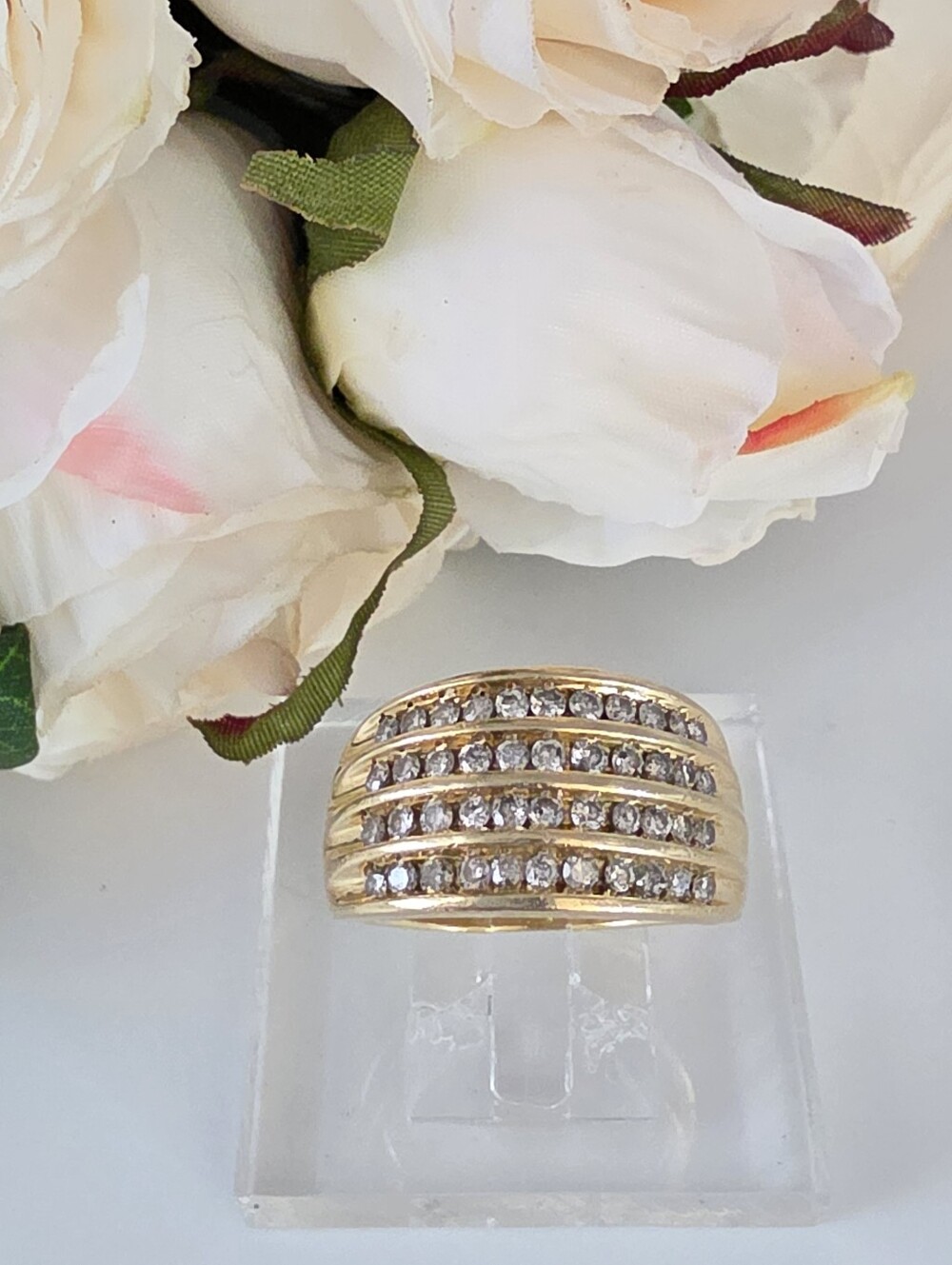 10k Diamond 4 Row Band Ring Size 6.75